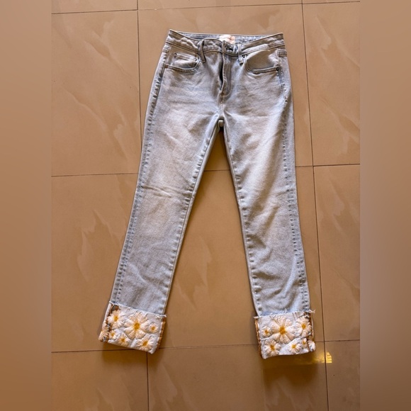 DRIFTWOOD colette feathery leaf jeans in light wash embroidered W0 / L 27 zipp - Picture 12 of 13